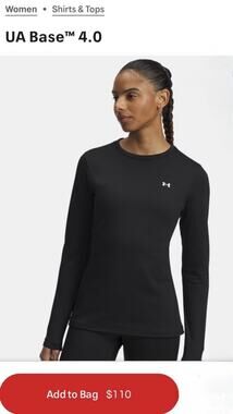 UNDER ARMOUR WOMEN'S COLDGEAR BASE 4.0 Black Thermal Fitter Crew with Thumbholes